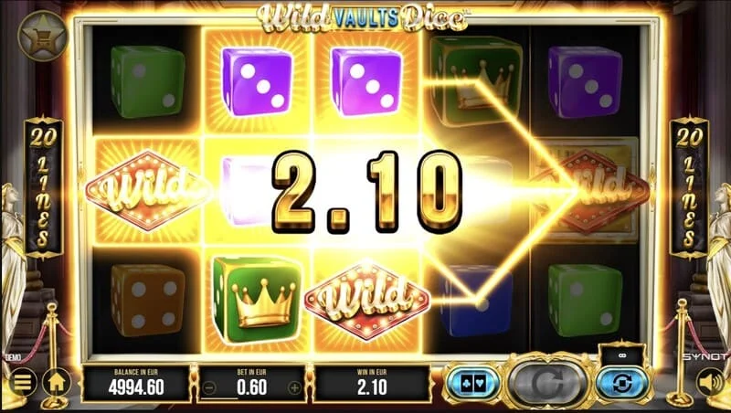 Wild Vaults Dice - pantalla principal con carretes y bóveda